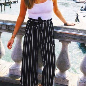 Striped Navy and White Capri Pants